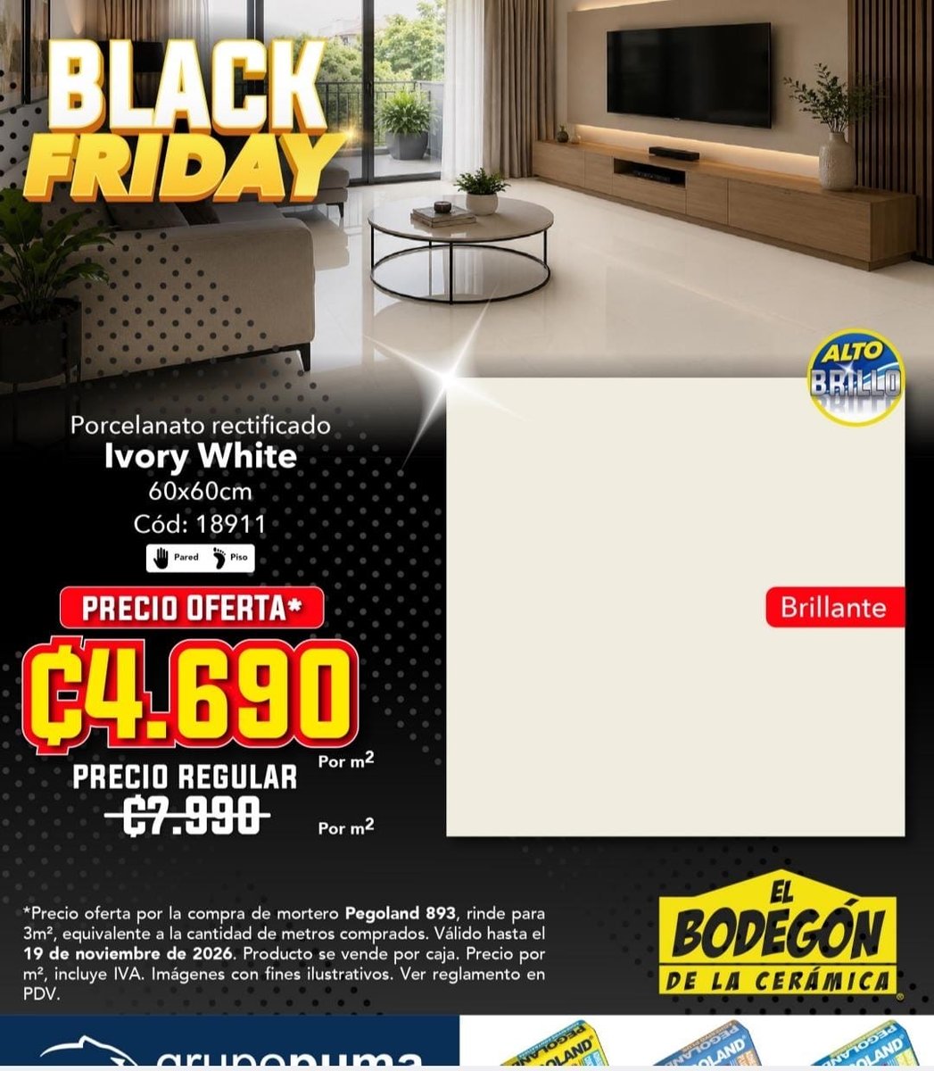 Porcelanato rectificado Ivory White, oferta ₡4.690