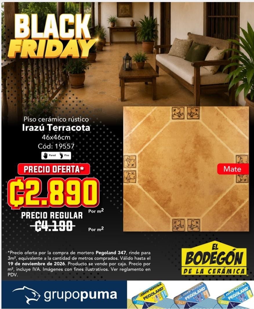 Piso cerámico rústico Irazú Terracota, oferta ₡2.890