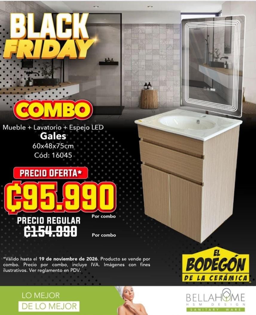 Combo Gales: Mueble + Lavatorio + Espejo LED, oferta ₡95.990