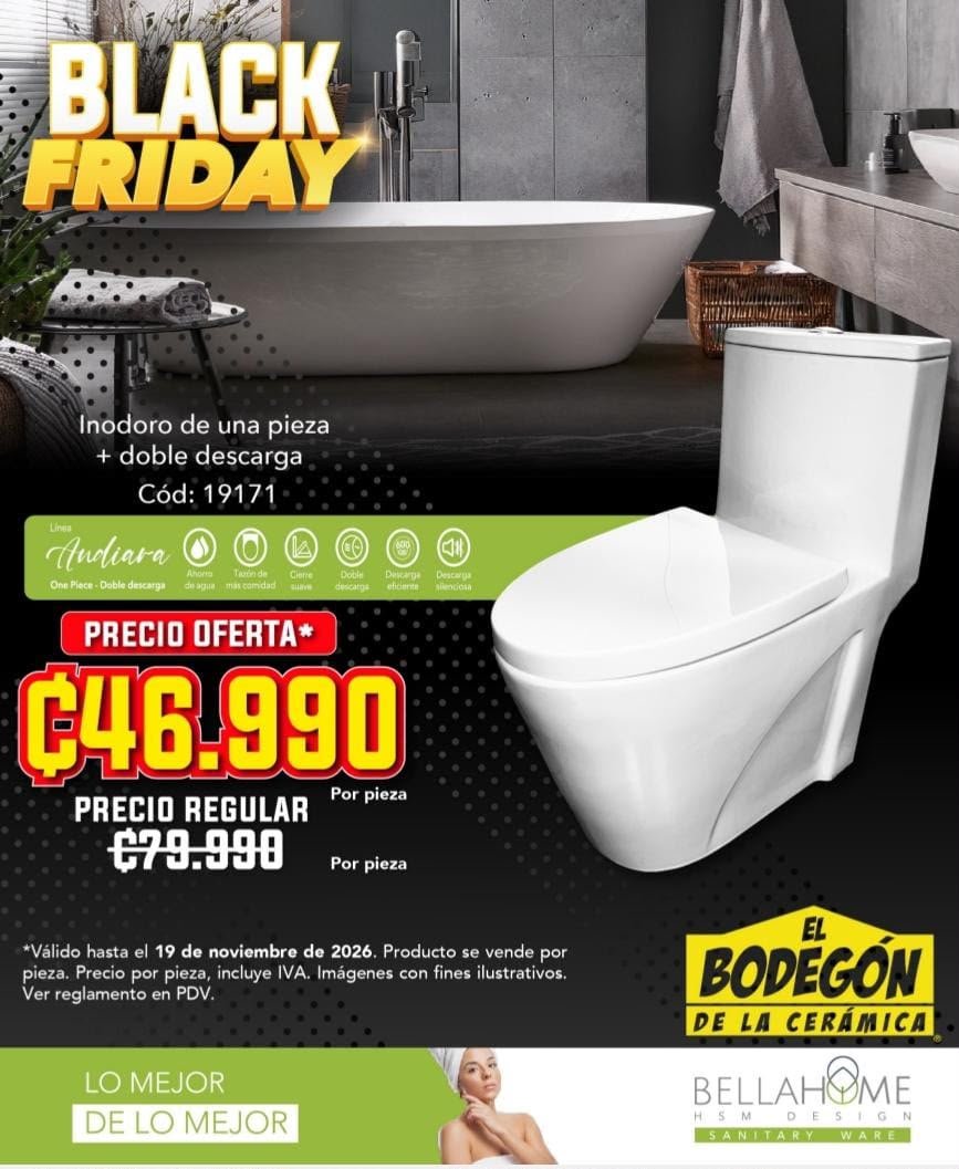 Inodoro de una sola pieza + doble descarga, oferta ₡46.990