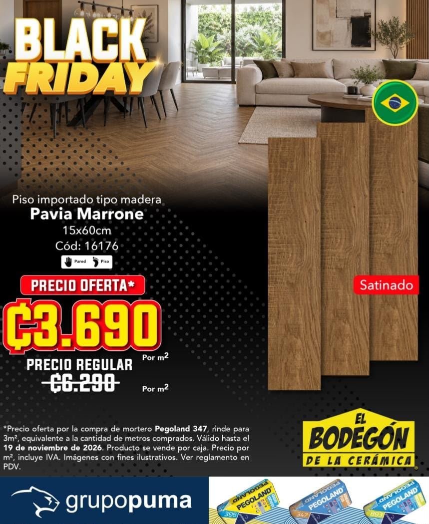 Piso importado tipo madera Pavia Marrone, oferta ₡3.690