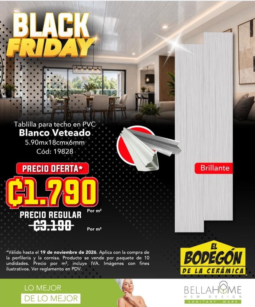 Tablilla para techo en PVC Blanco Veteado, oferta ₡1.790