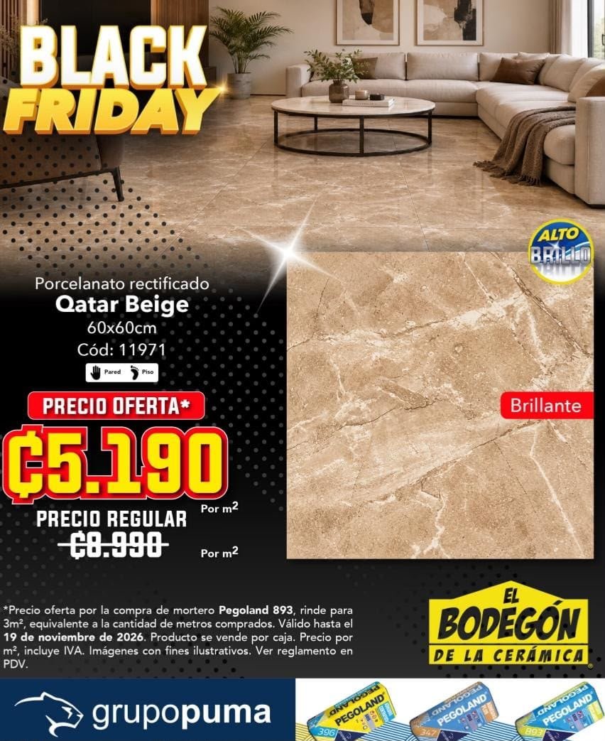 Porcelanato rectificado Qatar Beige, oferta ₡5.190