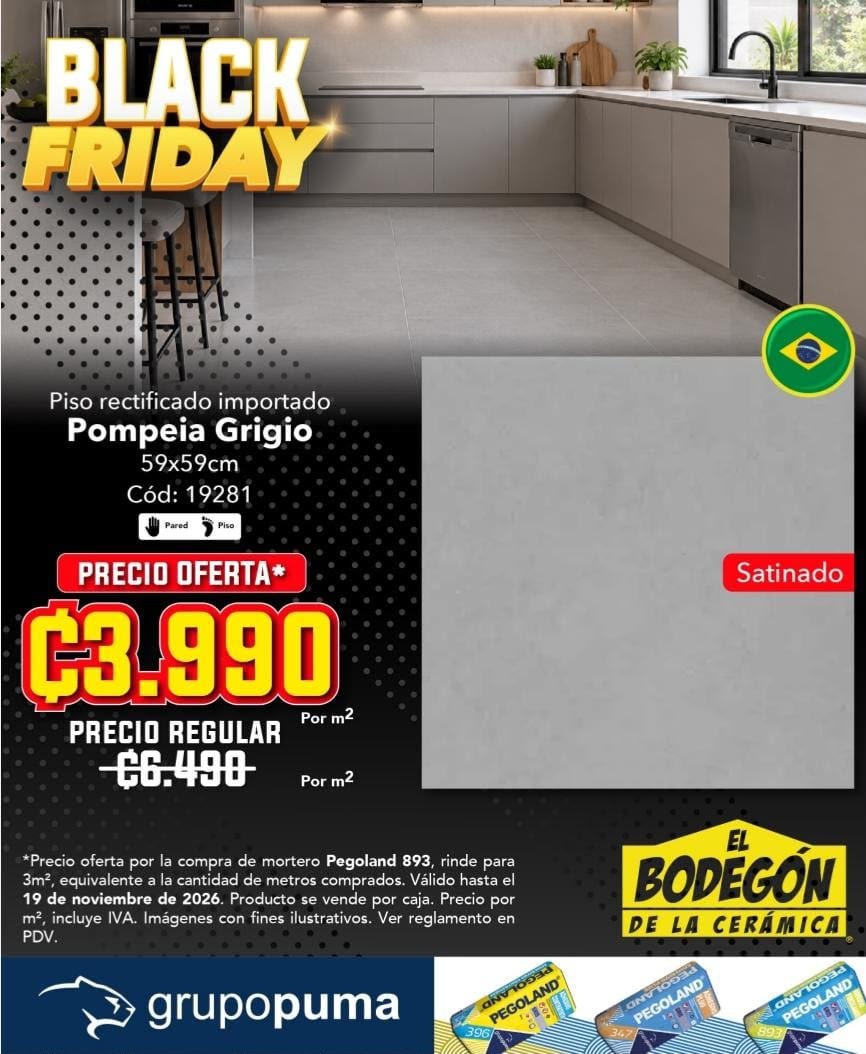 Piso rectificado importado Pompeia Grigio, oferta ₡3.990
